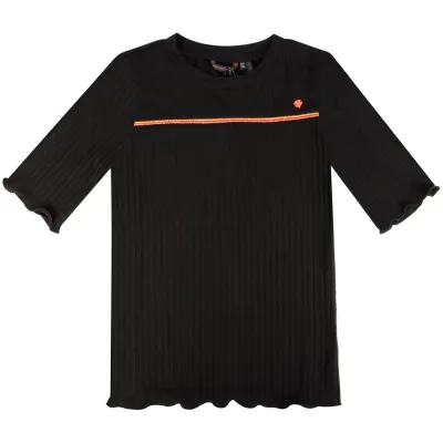 TSHIRT BLACK RIB JERSEY 3-4 SLEEVE PIPING AT CHEST / 5408