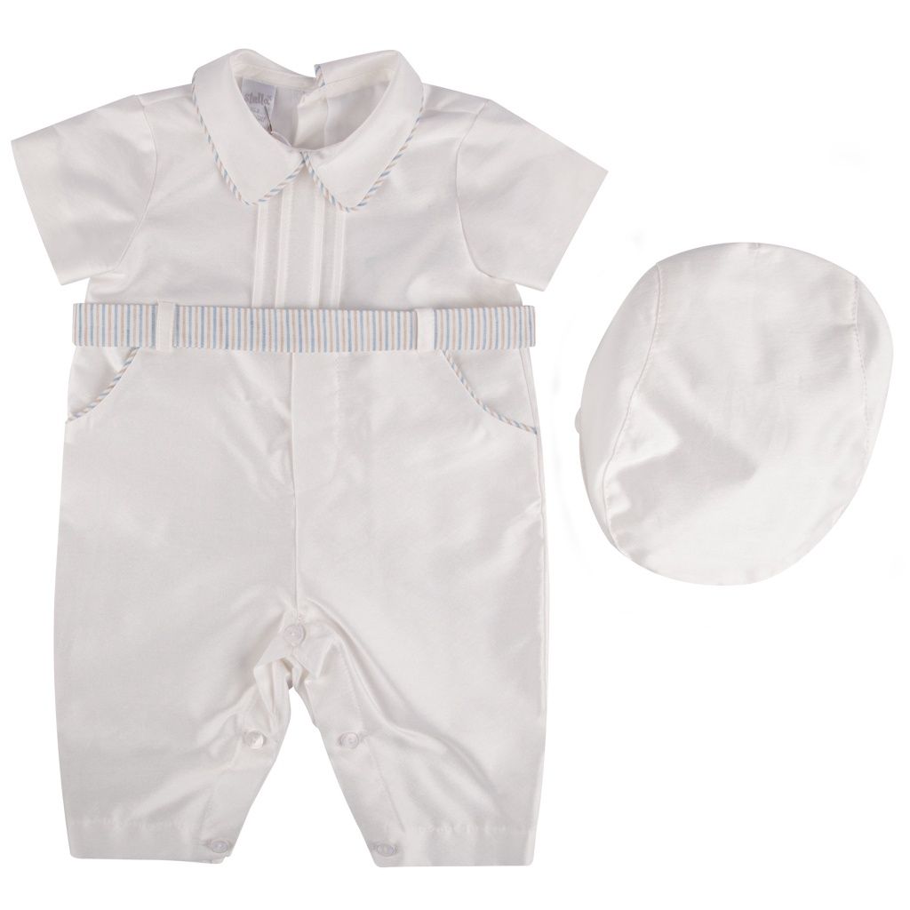 2PC.ROMPER & HAT SHORT WHITE STRIPED BELT & TRIM / AF4131GL