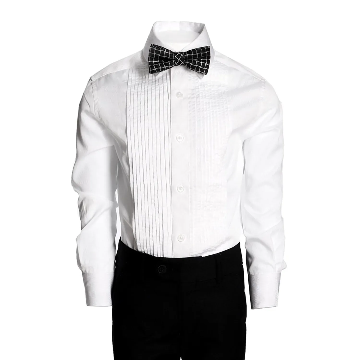 TUXEDO SHIRT WHITE PLEATED FRONT TONE ON TONE PRINT / W8TUXS TUXEDO SHIRT WHITE PLEATED FRONT TONE ON TONE PRINT / W8TUXS