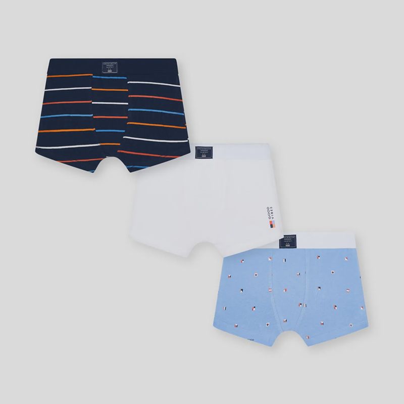 3 PC BOXER PRINTED SET BLUE WHITE & NAVY / 10041