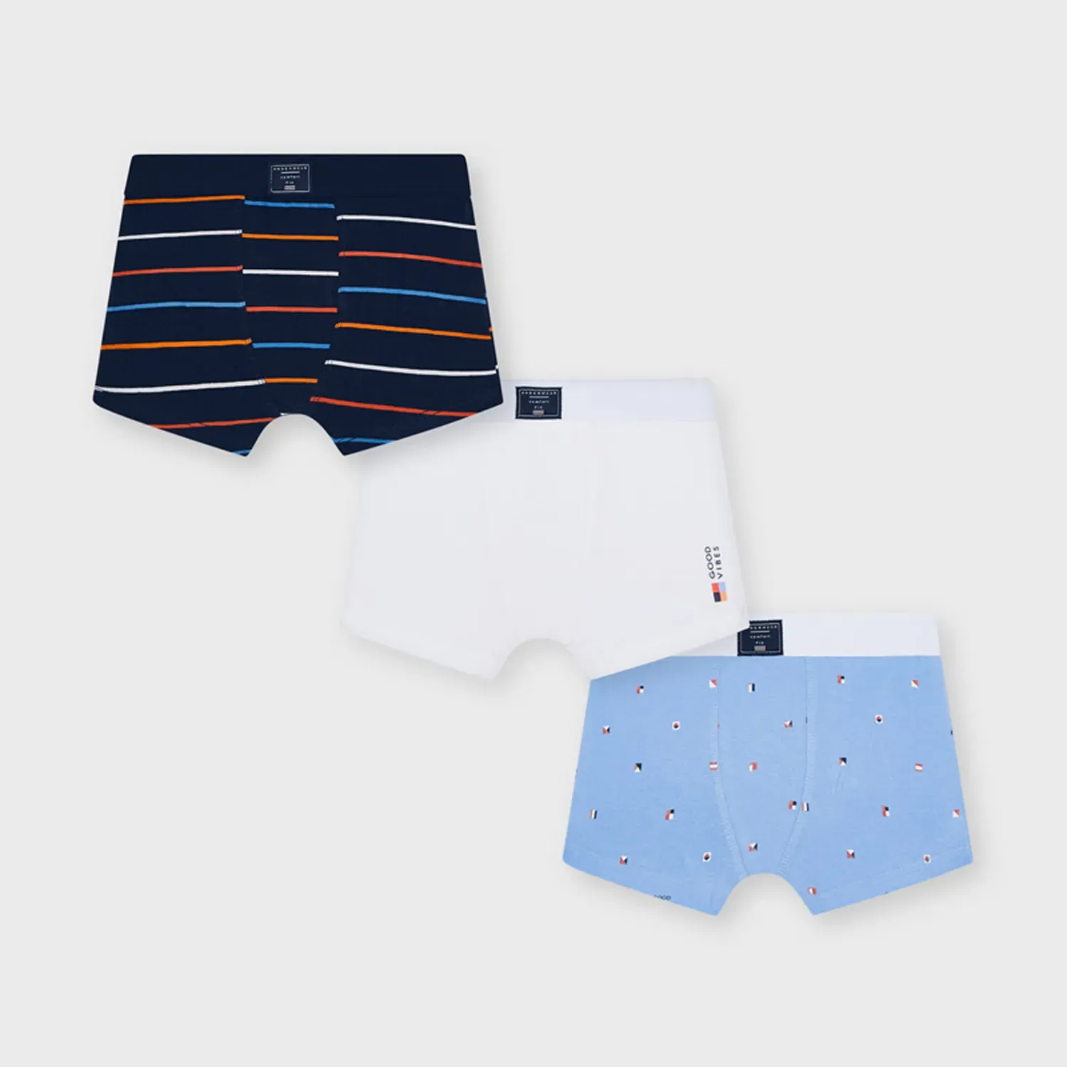 3 PC BOXER PRINTED SET BLUE WHITE & NAVY / 10041