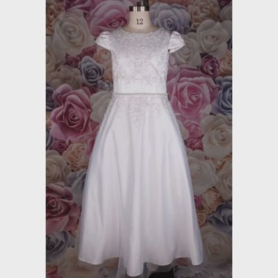 DRESS WHITE 1818H SATIN & TULLE BEADED BODICE PEARL WAISTBAND / 1818H