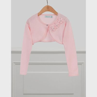 CARDIGAN PINK KNIT RHINESTONE BUTTON & BOW TRIM / 5320