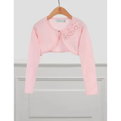 CARDIGAN PINK KNIT RHINESTONE BUTTON & BOW TRIM / 5320