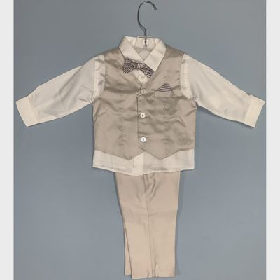 4PC VEST SET BEIGE & WHITE SHIRT CHECK BOWTIE & PUFF / M30661G