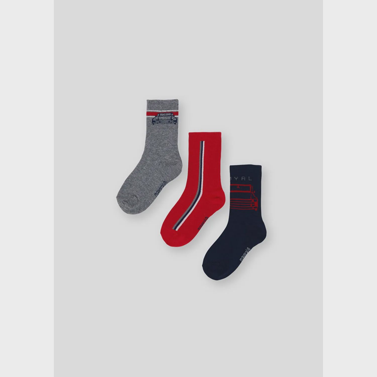 3 PACK SOCKS RED & GREY & NAVY CAR PRINT / 10137