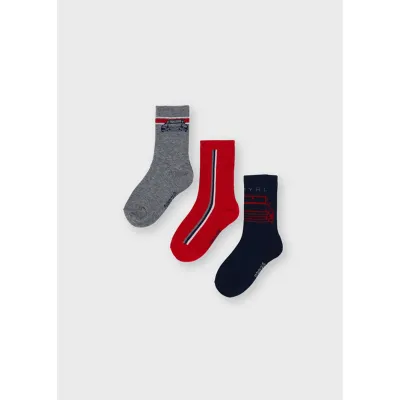 3 PACK SOCKS RED & GREY & NAVY CAR PRINT / 10137