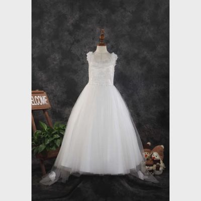 GOWN OFF WHITE WITH TAIL PEARL STRINGS ROSES APPLIQUE & EMBROIDERY / 2043