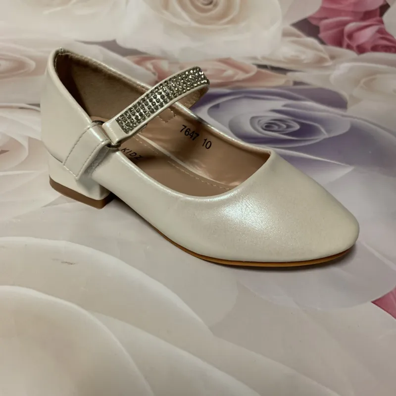 SHOE OFF WHITE WITH HEEL RHINESTONE STRAP TRIM / 7647 SHOE OFF WHITE WITH HEEL RHINESTONE STRAP TRIM / 7647