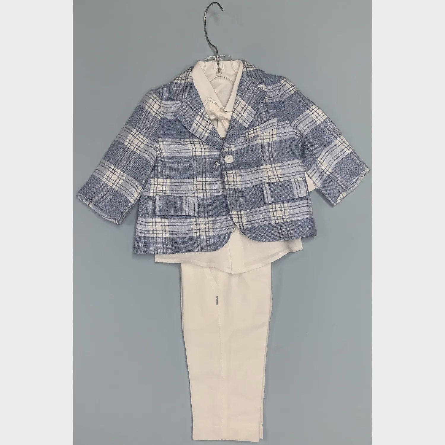 BIS 4 PC SUIT SET-BLUE PLAID & WHITE PANT / AG22860