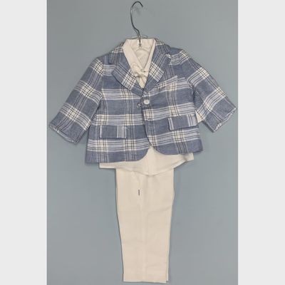 BIS 4 PC SUIT SET-BLUE PLAID & WHITE PANT / AG22860