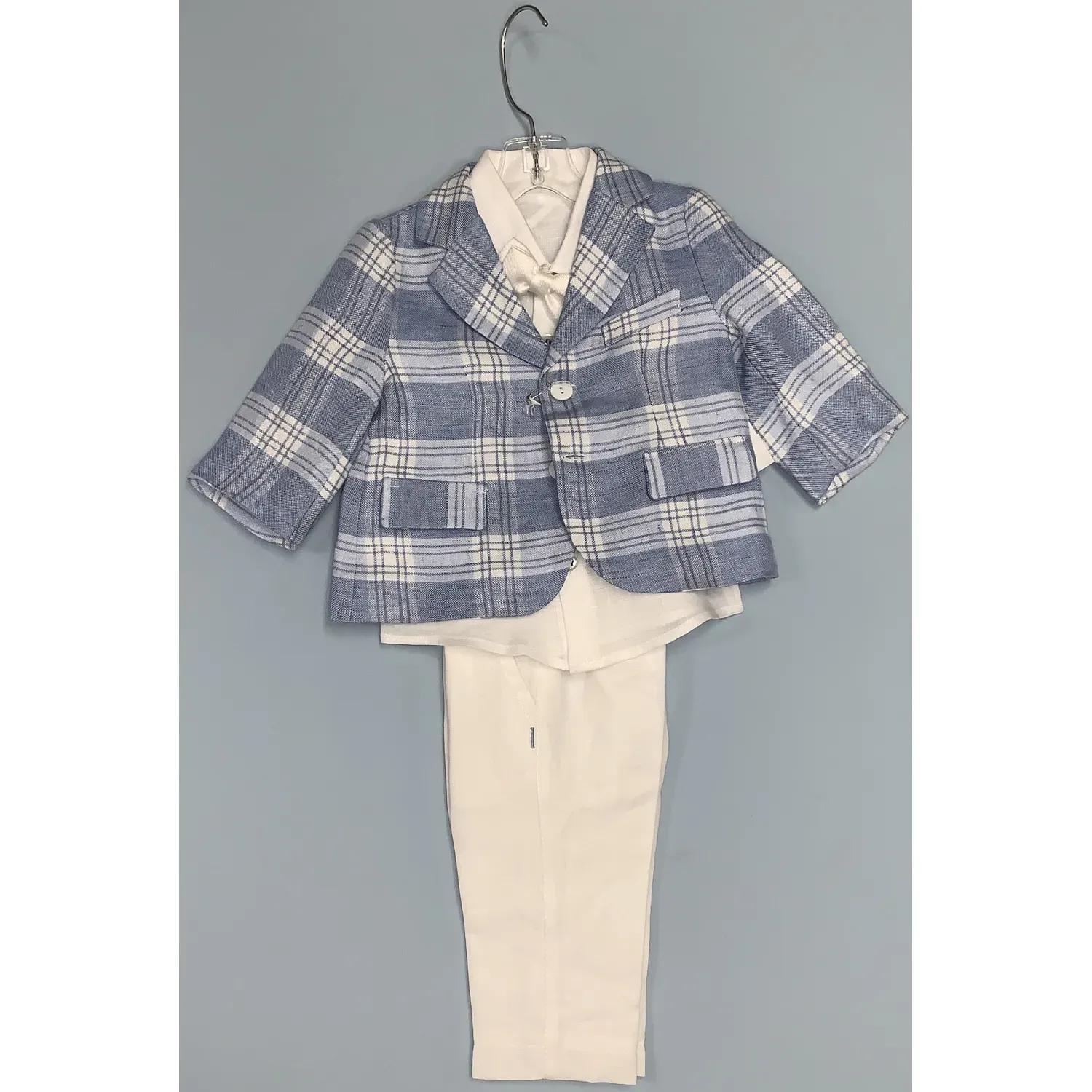 BIS 4 PC SUIT SET-BLUE PLAID & WHITE PANT / AG22860