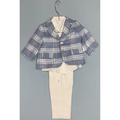 BIS 4 PC SUIT SET-BLUE PLAID & WHITE PANT / AG22860