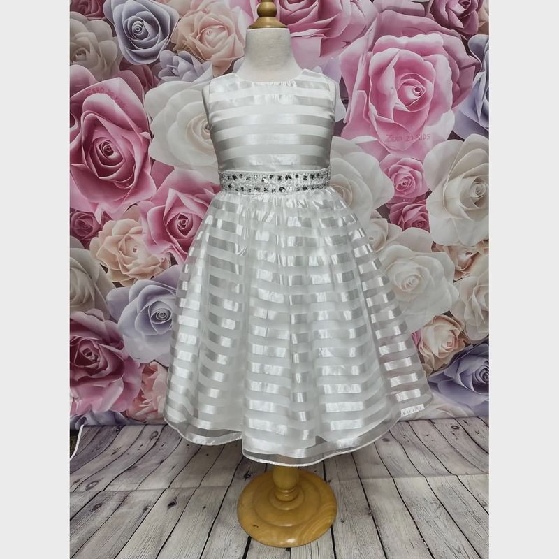 DRESS IVORY ORGANZA STRIPE SKIRT JEWELLED BODICE / 8153
