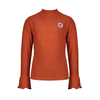 T NECK T SHIRT RIBBED RUST BELL SLEEVE / 5407