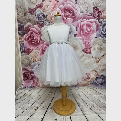DRESS WHITE TULLE SKIRT JEWELLED BELT SATIN BODICE / 8174