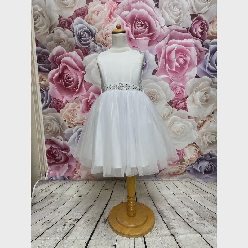 DRESS WHITE TULLE SKIRT JEWELLED BELT SATIN BODICE / 8174