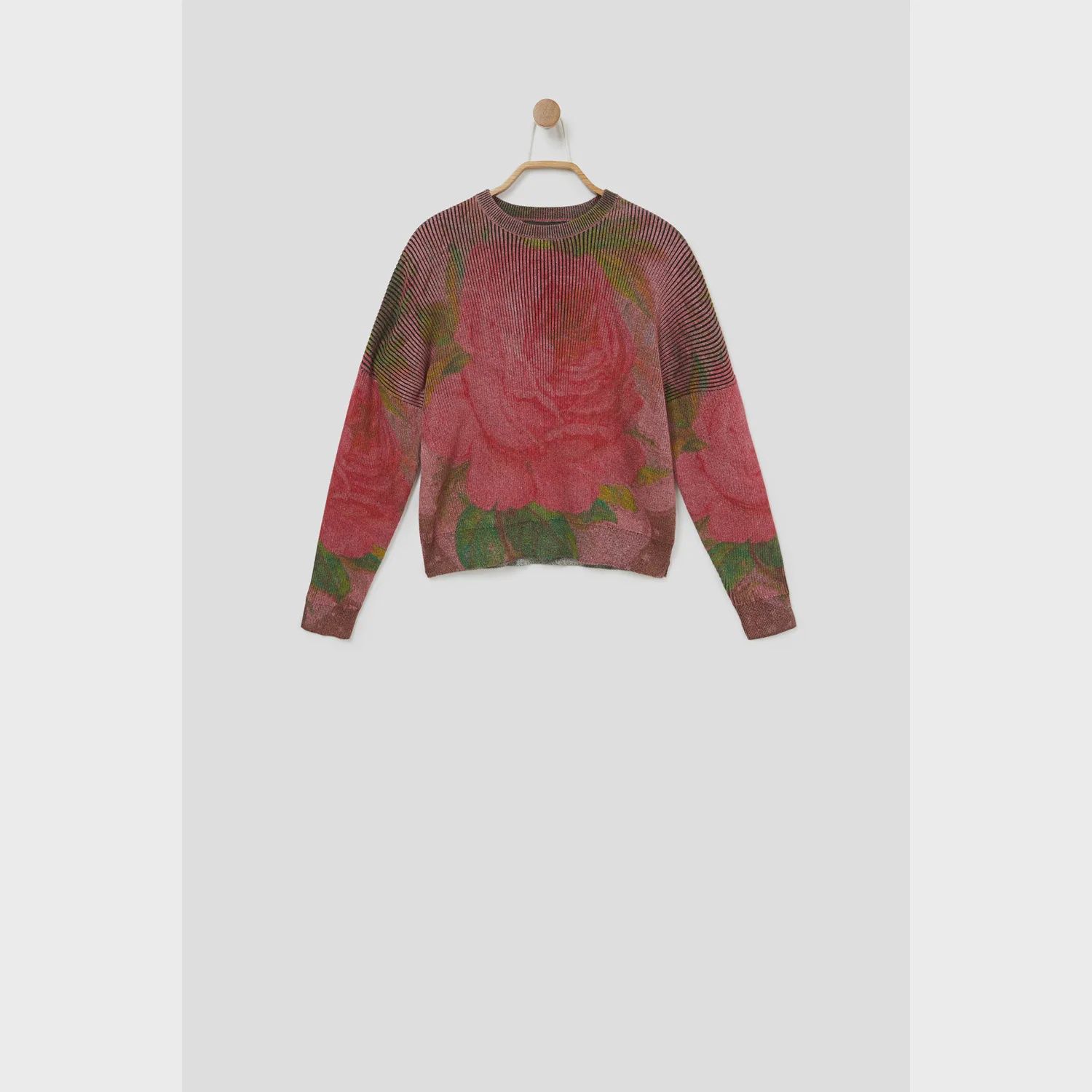 KNIT PULLOVER MARIOTTI RED WITH GREEN LEAVES PRINT / 21WGJF06
