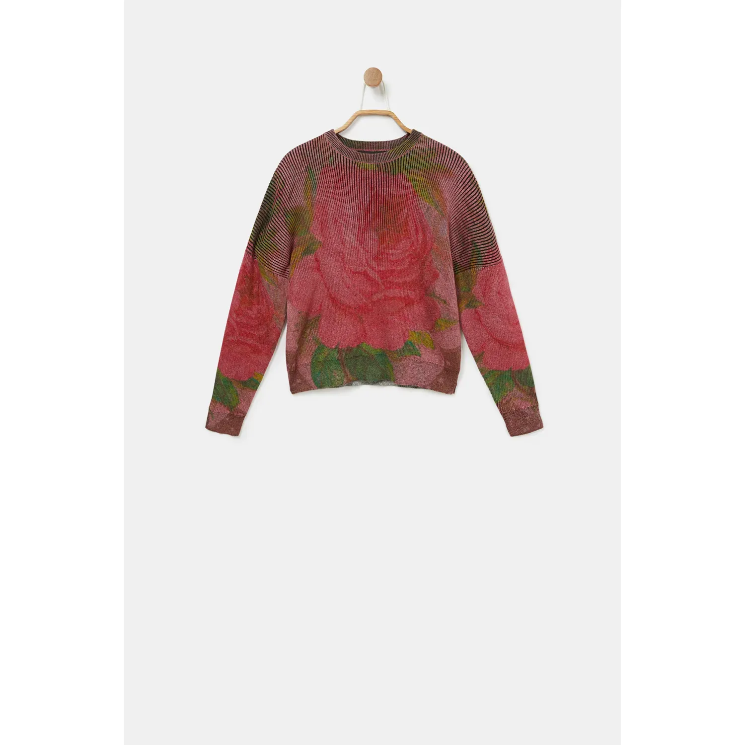 KNIT PULLOVER MARIOTTI RED WITH GREEN LEAVES PRINT / 21WGJF06