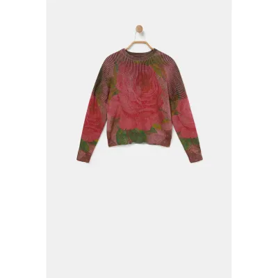 KNIT PULLOVER MARIOTTI RED WITH GREEN LEAVES PRINT / 21WGJF06