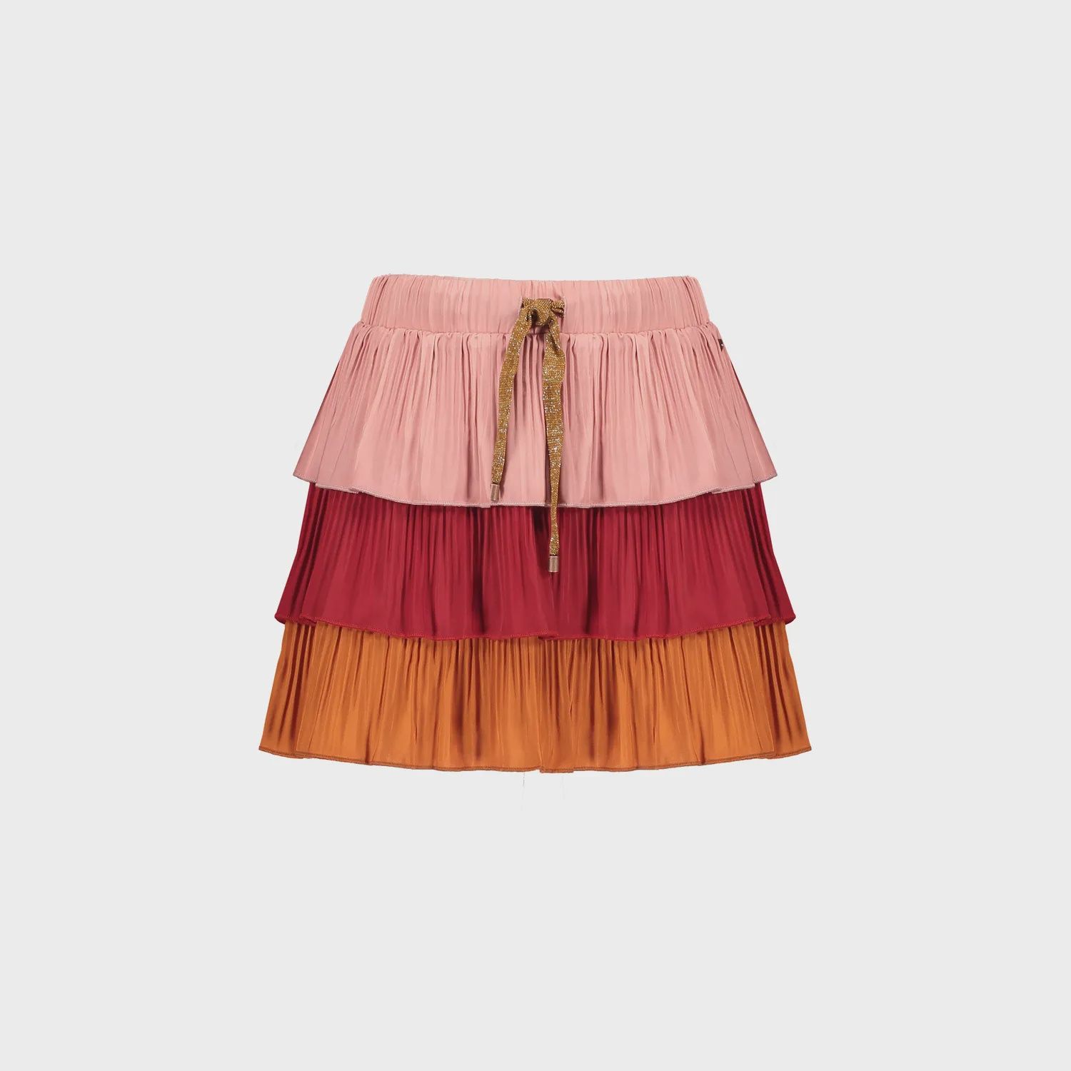 SKIRT 3 LAYERS PINK RED & BROWN PLEATED / 5707