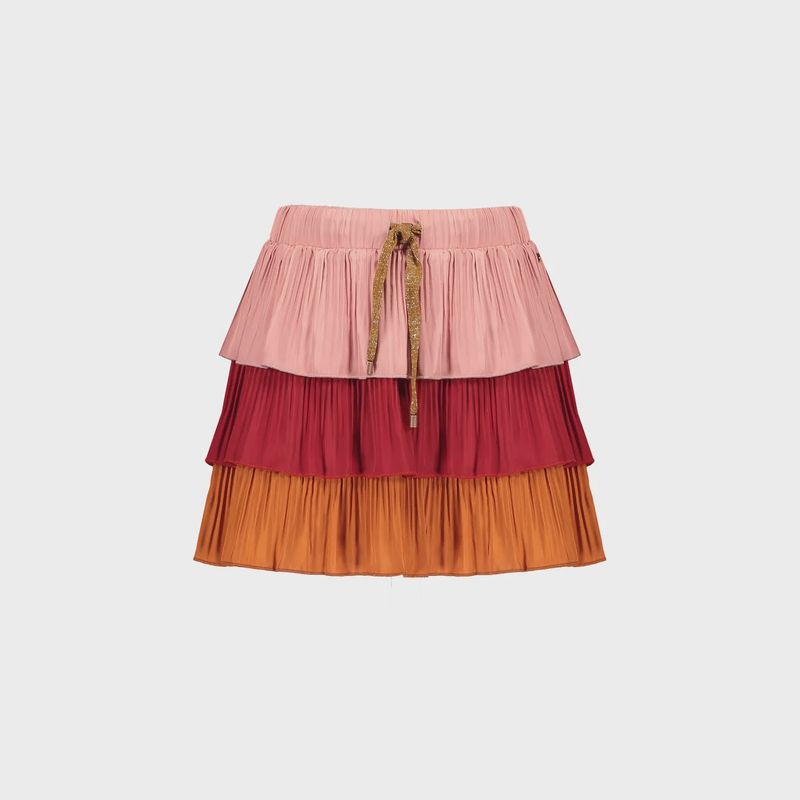 SKIRT 3 LAYERS PINK RED & BROWN PLEATED / 5707