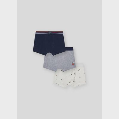 3 PC BOXER SHORTS WHITE NAVY & GREY SKI LIFT PRINT / 10118