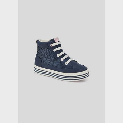 HIGH CUT SHOE-NAVY PADDED WHITE PLATFORM WATER REPELLENT / 44245