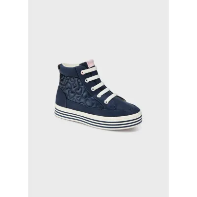 HIGH CUT SHOE-NAVY PADDED WHITE PLATFORM WATER REPELLENT / 44245