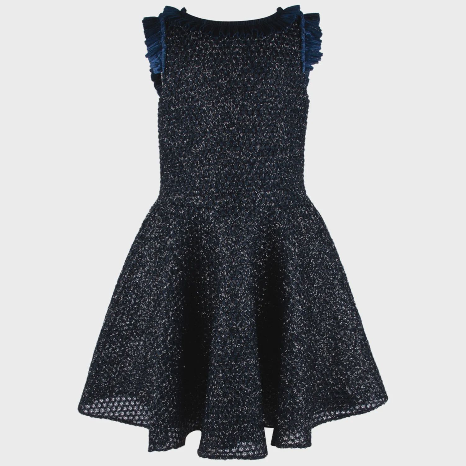 DRESS NAVY NETTING SILVER SPARKLE RUFFLE NECKLINE TRIM / 5109A