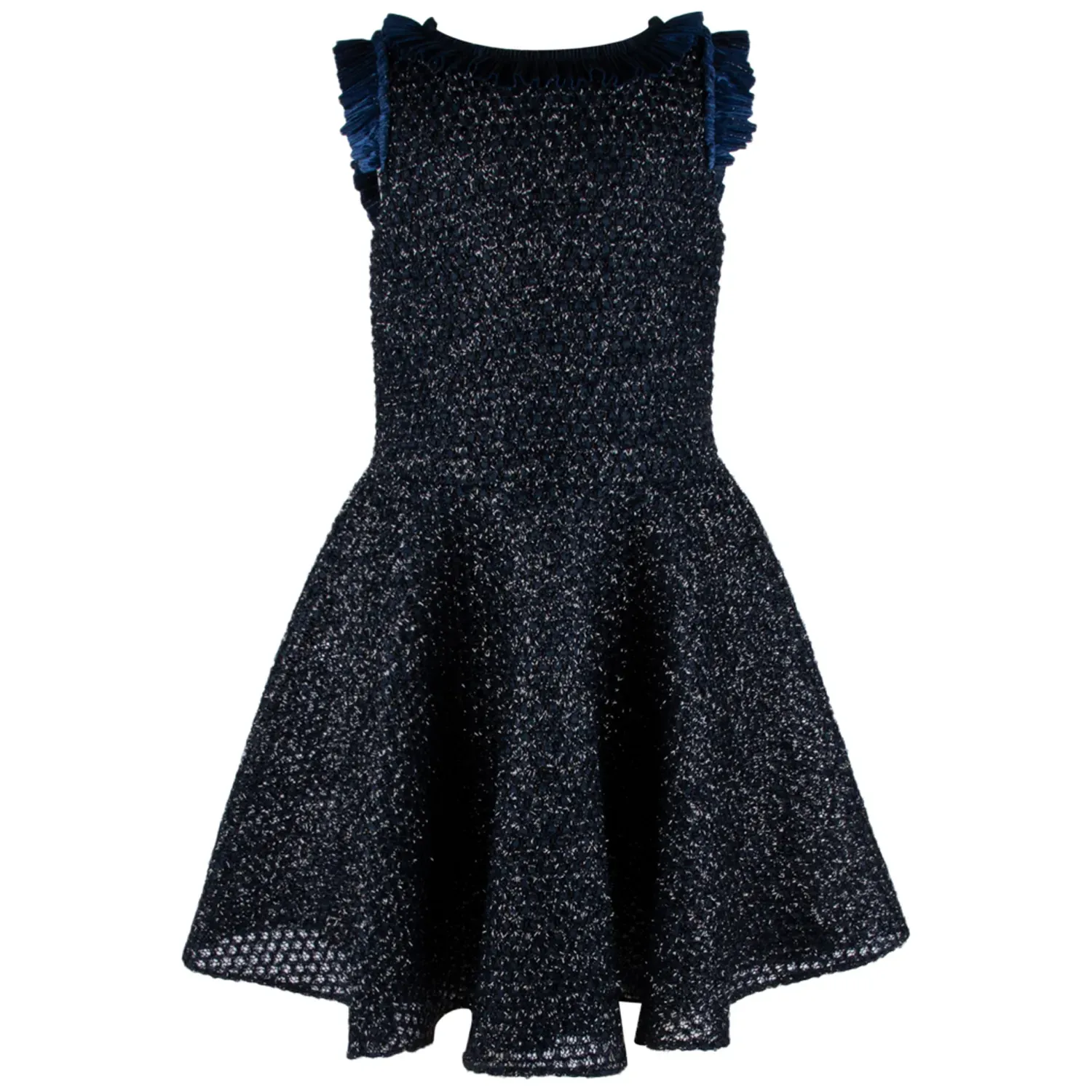 DRESS NAVY NETTING SILVER SPARKLE RUFFLE NECKLINE TRIM / 5109A