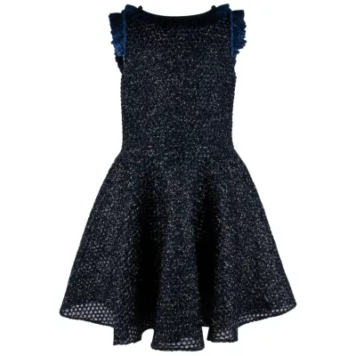 DRESS NAVY NETTING SILVER SPARKLE RUFFLE NECKLINE TRIM / 5109A