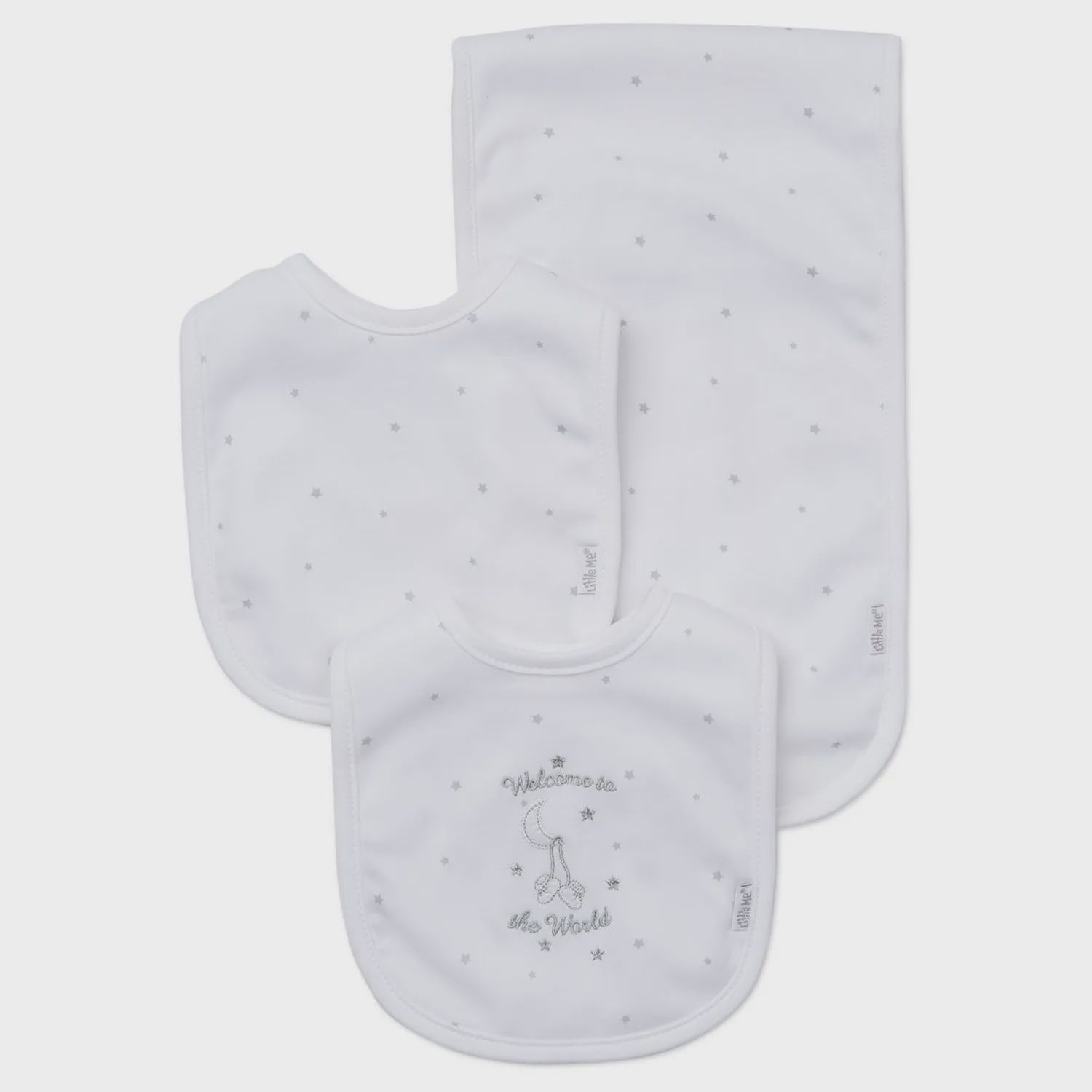 3 PC BIB & BURPER SET WHITE WELCOME TO THE WORLD / LB404034N
