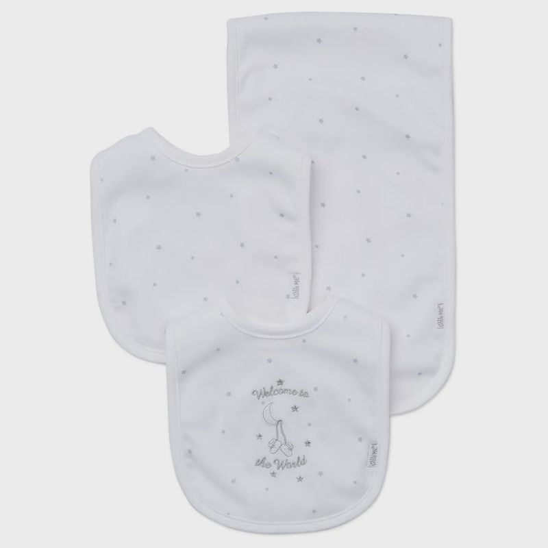 3 PC BIB & BURPER SET WHITE WELCOME TO THE WORLD / LB404034N