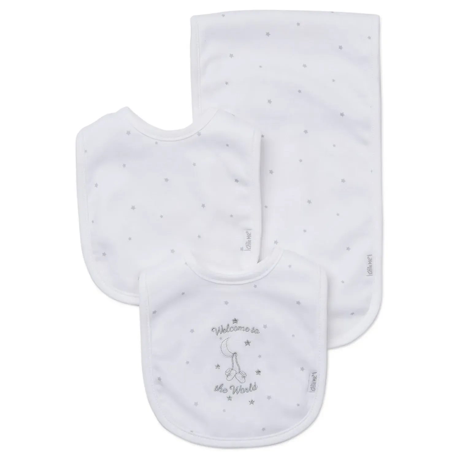 3 PC BIB & BURPER SET WHITE WELCOME TO THE WORLD / LB404034N