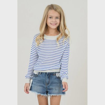 SWEATER BLUE STRIPED GOLD SPARKLE TRIM LONG SLEEVE / E1082P20