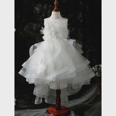 GOWN OFF WHITE HIGH LOW LACE PEARL & SEQUIN APPLIQUE TULLE LAYERS / D20454-1