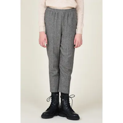 PANT BEIGE & BLACK HERRINGBONE PATTERN ELASTIC WAIST / MMT1397A21