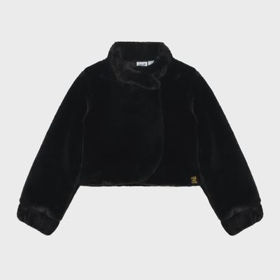 FAKE FUR JACKET BLACK 1 BUTTON CLOSURE / 20M50