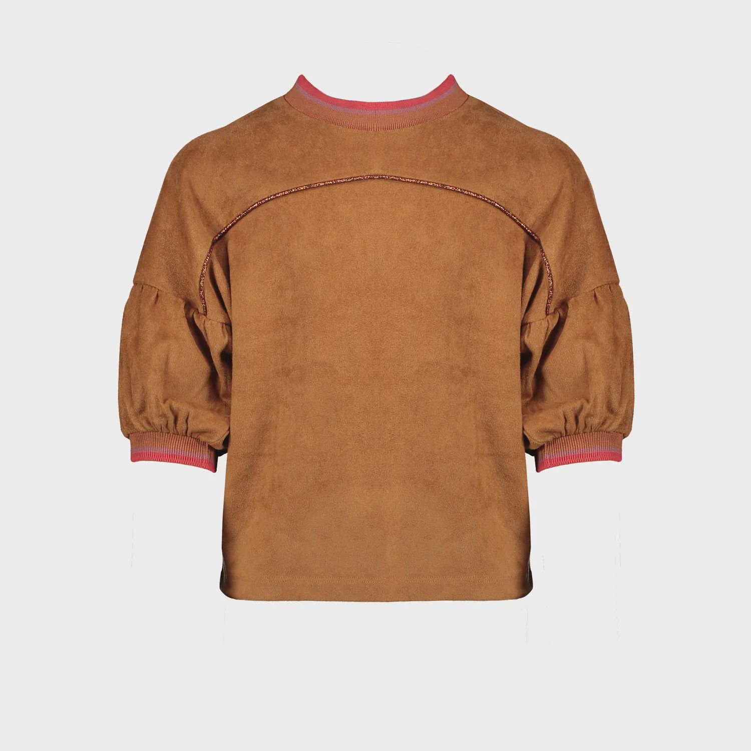 SUEDE TOP BROWN SHORT SLEEVES RIBBED CUFF & NECKLINE MULTICOLOR / 5401