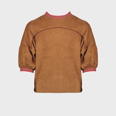 SUEDE TOP BROWN SHORT SLEEVES RIBBED CUFF & NECKLINE MULTICOLOR / 5401
