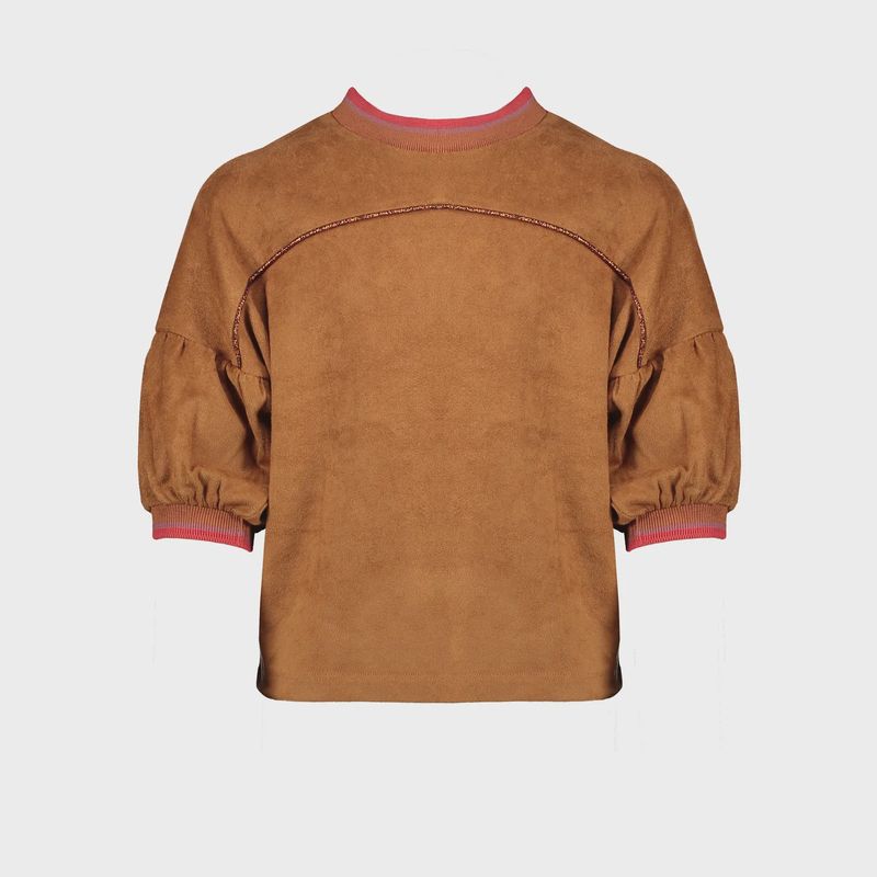 SUEDE TOP BROWN SHORT SLEEVES RIBBED CUFF & NECKLINE MULTICOLOR / 5401