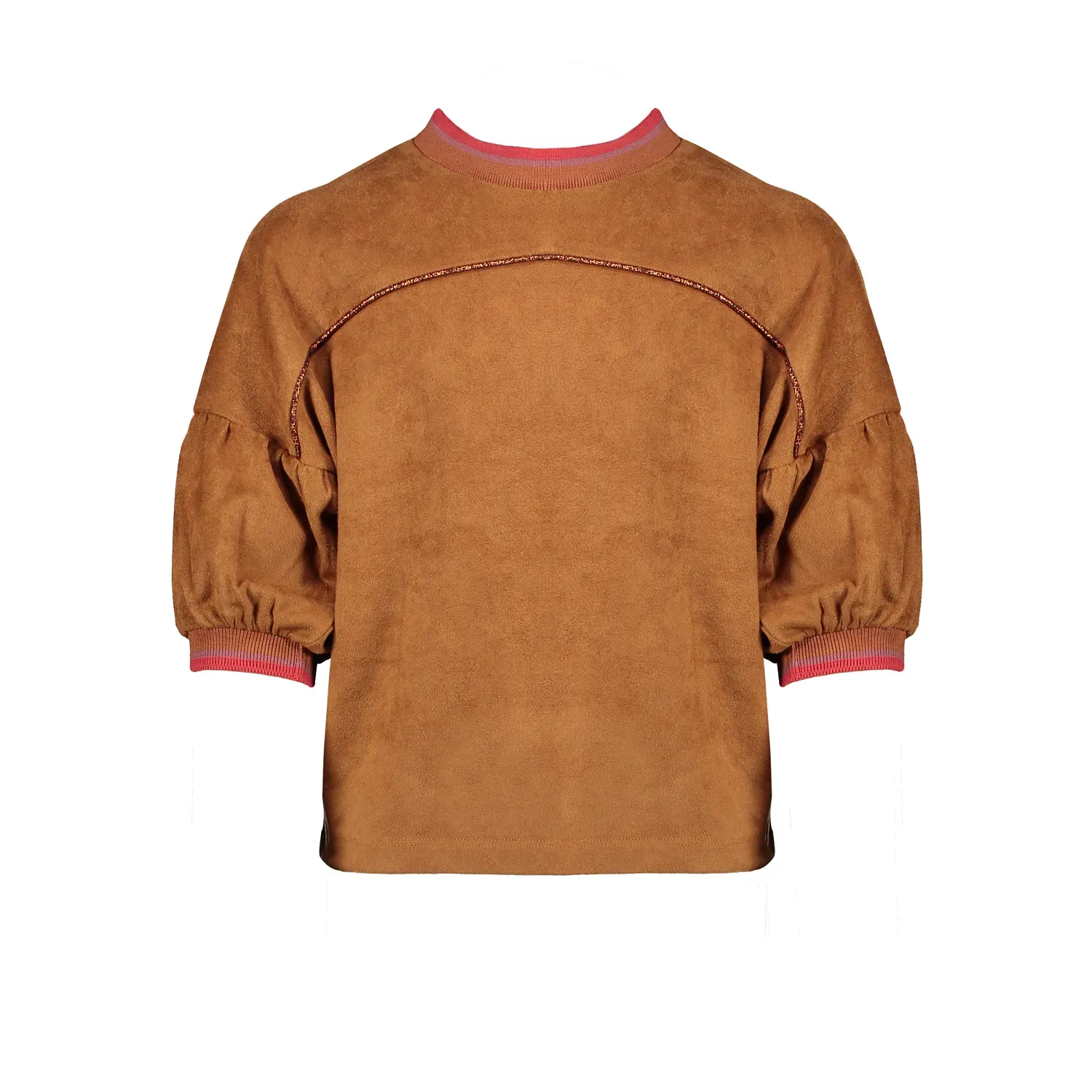 SUEDE TOP BROWN SHORT SLEEVES RIBBED CUFF & NECKLINE MULTICOLOR / 5401