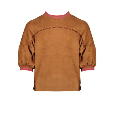 SUEDE TOP BROWN SHORT SLEEVES RIBBED CUFF & NECKLINE MULTICOLOR / 5401