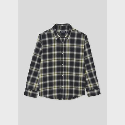 CHECK SHIRT BLACK LONG SLEEVE NUKUTAVAKE BUTTON DOWN COLLAR / 7150