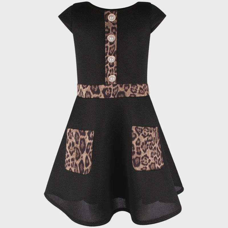 DRESS BLACK NEOPRENE CUTOUT LEOPARD POCKETS & TRIM & PEARL BUTTONS / 5131F DRESS BLACK NEOPRENE CUTOUT LEOPARD POCKETS & TRIM & PEARL BUTTONS / 5131F