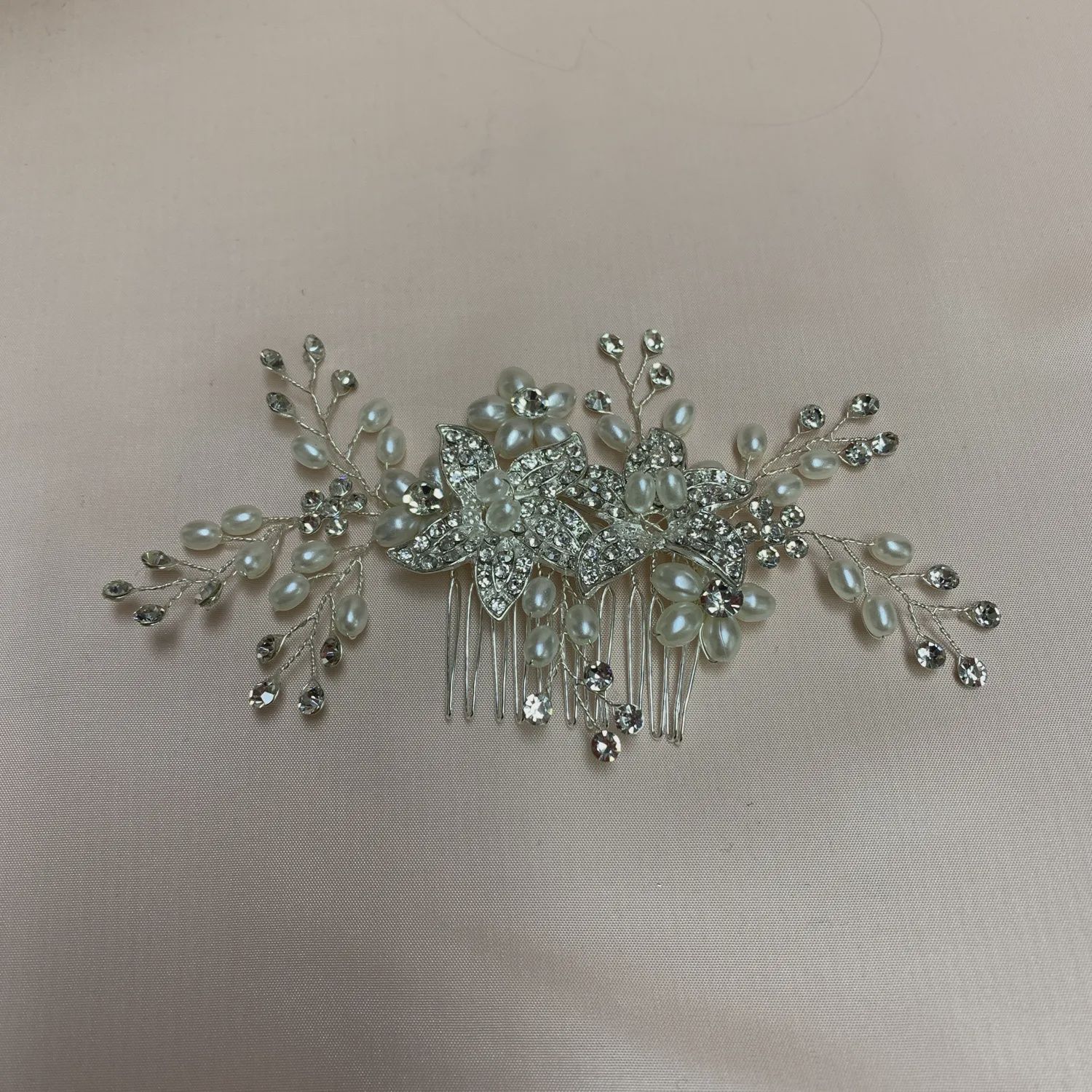 HAIR COMB RHINESTONES & PEARLS FLOWERS & BRANCHES