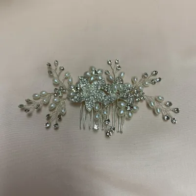 HAIR COMB RHINESTONES & PEARLS FLOWERS & BRANCHES
