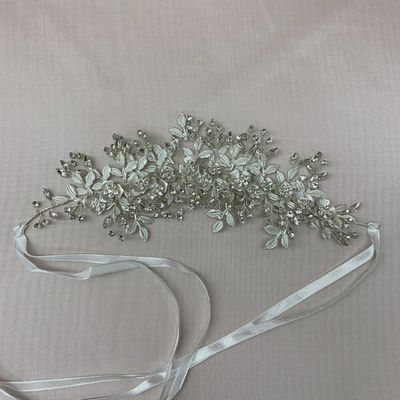 HEADBAND HAIRPIECE SMALL SILVER PEARLS & RHINESTONES