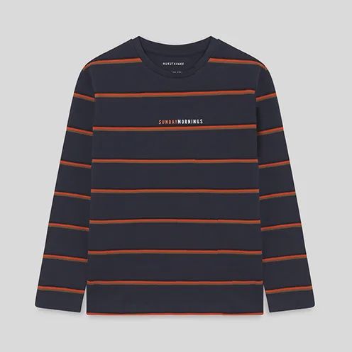 TSHIRT NAVY ORANGE & BROWN STRIPE LONG SLEEVE NUKUTAVAKE / 7004
